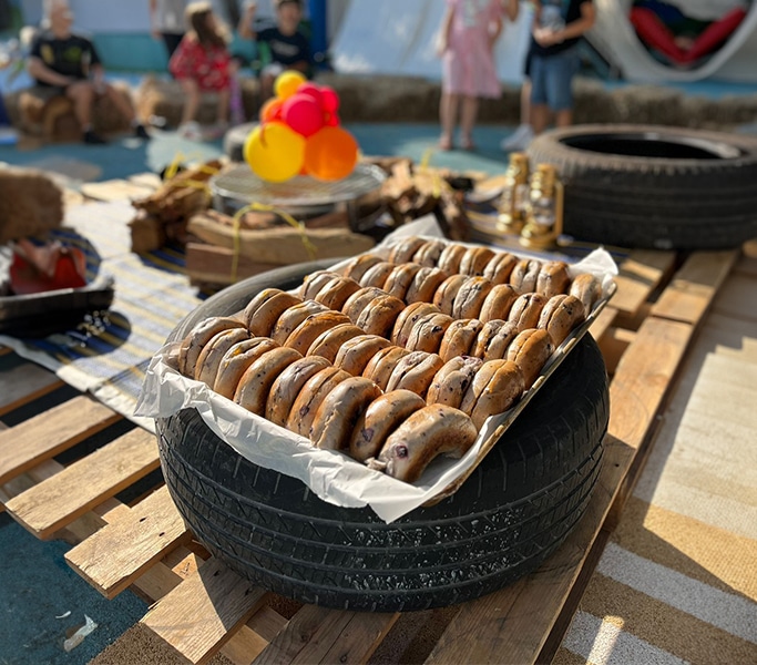 Display of fresh baked goods at a school event or market